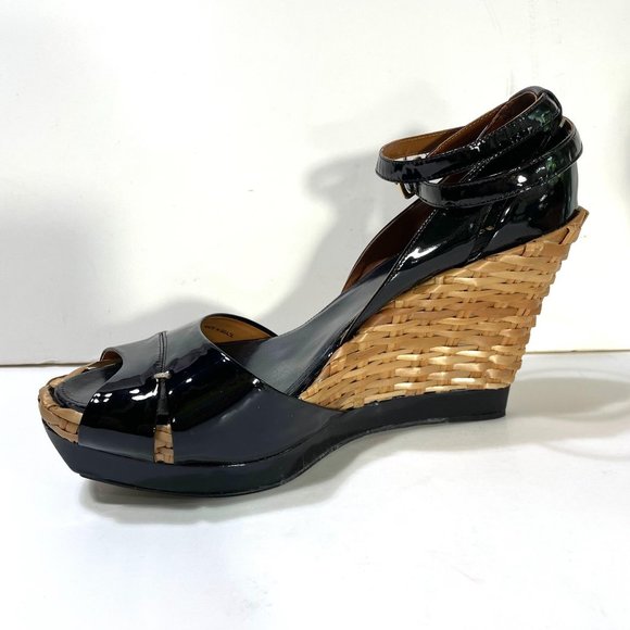 MaxAzria Ma-Dades wedge black patent bamboo sandal - Picture 2 of 11